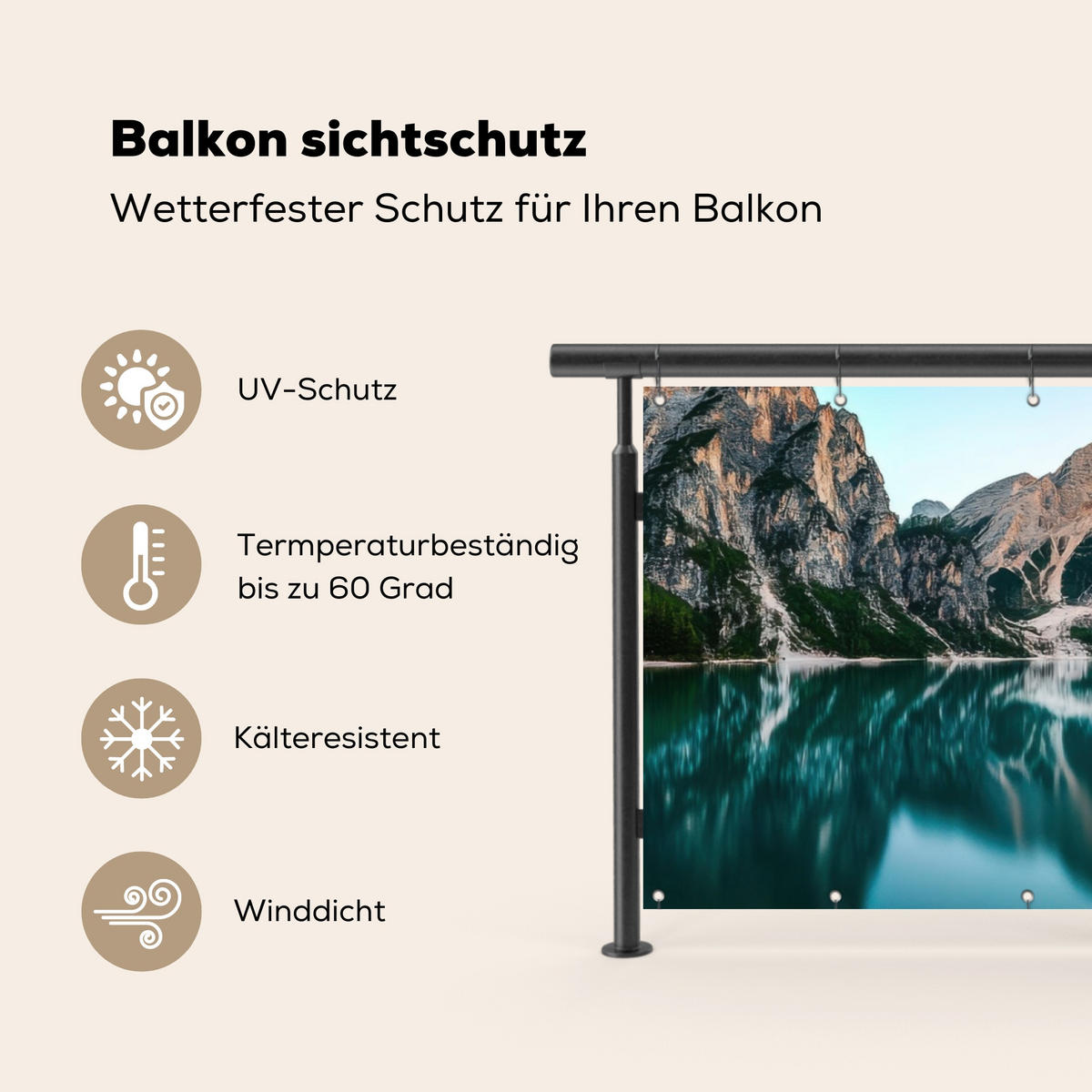 BALKON-SICHTSCHUTZ See - Berge - Sonnenuntergang - Boot - Petrol, Kunststoff (300/110cm) - MuchoWow