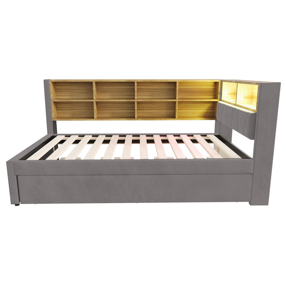 POLSTERBETT 90/200 cm Dunkelgrau mit Stauraum, LED-Beleuchtung und USB/Type-C - Dunkelgrau, Textil (90/200cm) - Flora Grace