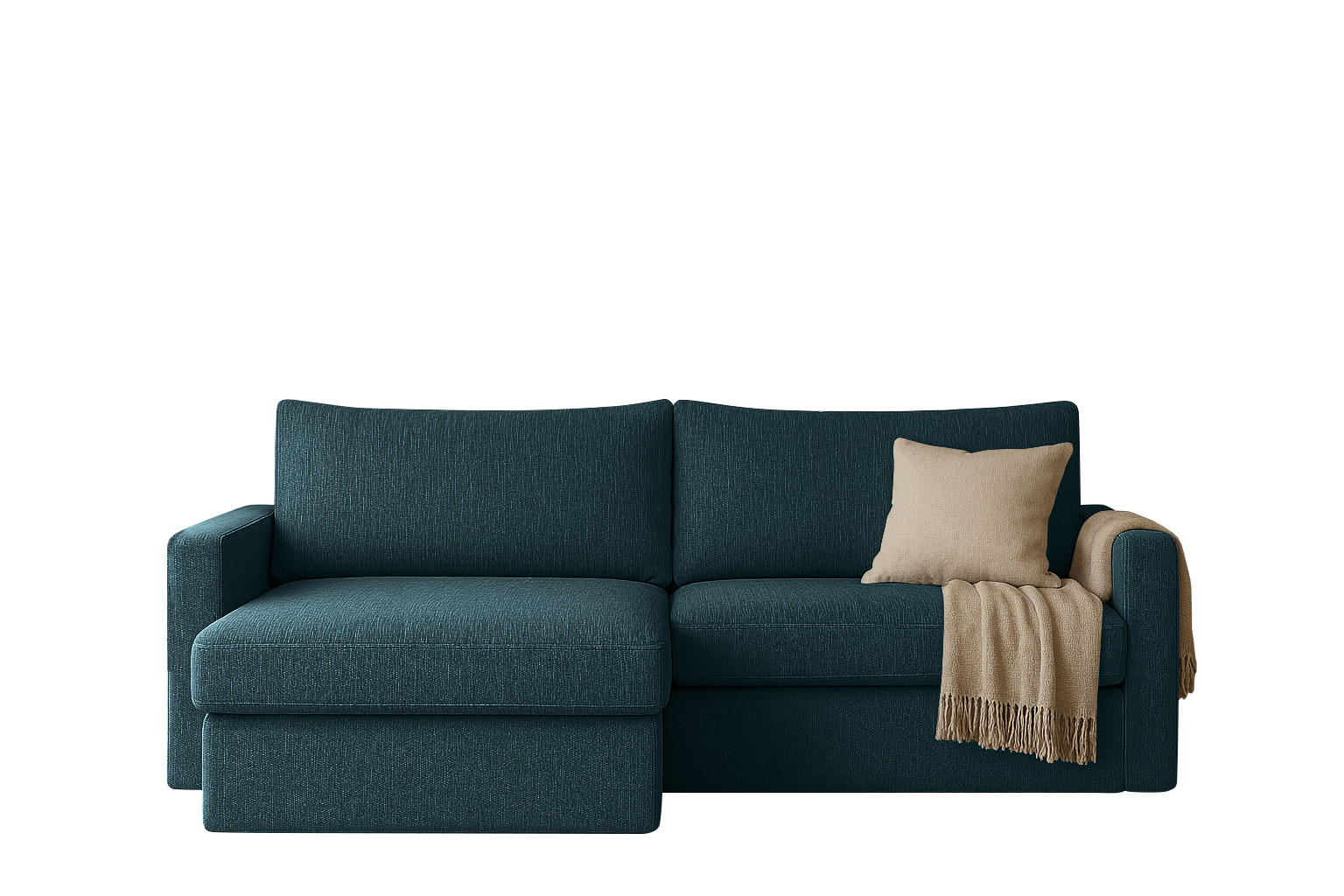 ECKSOFA Mit Schlaffunktion Und Bettzeugablage LUBEKA Stoff Faro Azurblau Links - Dunkelblau, Holz (140/147cm) - Kaiser Möbel