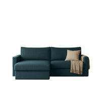 ECKSOFA Mit Schlaffunktion Und Bettzeugablage LUBEKA Stoff Faro Azurblau Links - Dunkelblau, Holz (140/147cm) - Kaiser Möbel