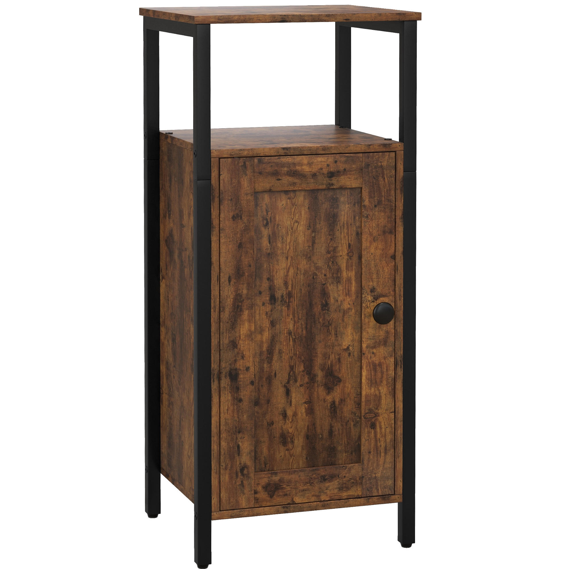 BEISTELLTISCH 34/30/80 cm in Braun mit Schrank und verstellbarem Regal - Braun, Holzwerkstoff (34/30/80cm) - Flora Grace
