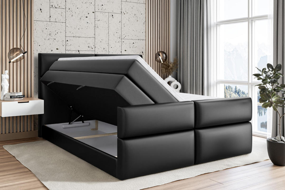 BOXSPRINGBETT BOXI3-Z KING - 120x200 - H3/H4 - Schwarz Hochglanz - Schwarz Hochglanz, Holzwerkstoff (120/200cm) - ALTDECOR