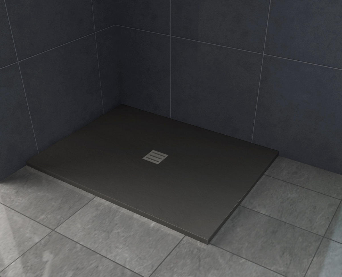 DUSCHTASSE Steinlook Schwarz 120 x 80 x 3,2 cm SMC - Schwarz, Kunststoff (120/3.2/80cm) - Glasdeals