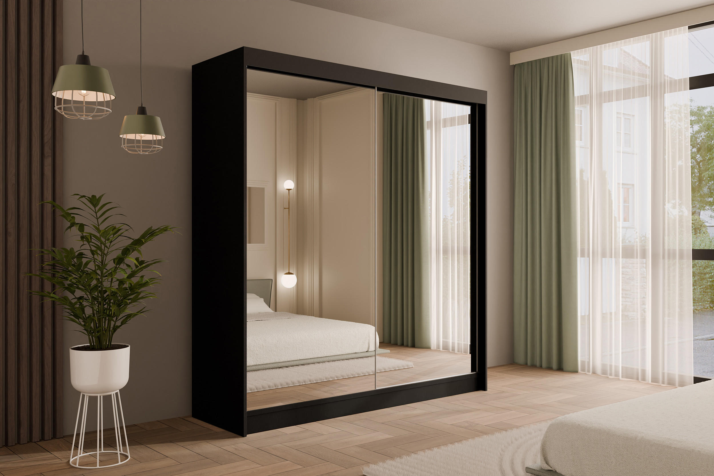 KLEIDERSCHRANK AMOHA - 200 cm - Schwarz - Schwarz, Holzwerkstoff (200/215/61cm) - ALTDECOR