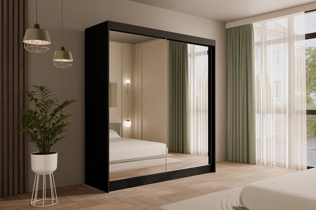 KLEIDERSCHRANK AMOHA - 200 cm - Schwarz - Schwarz, Holzwerkstoff (200/215/61cm) - ALTDECOR