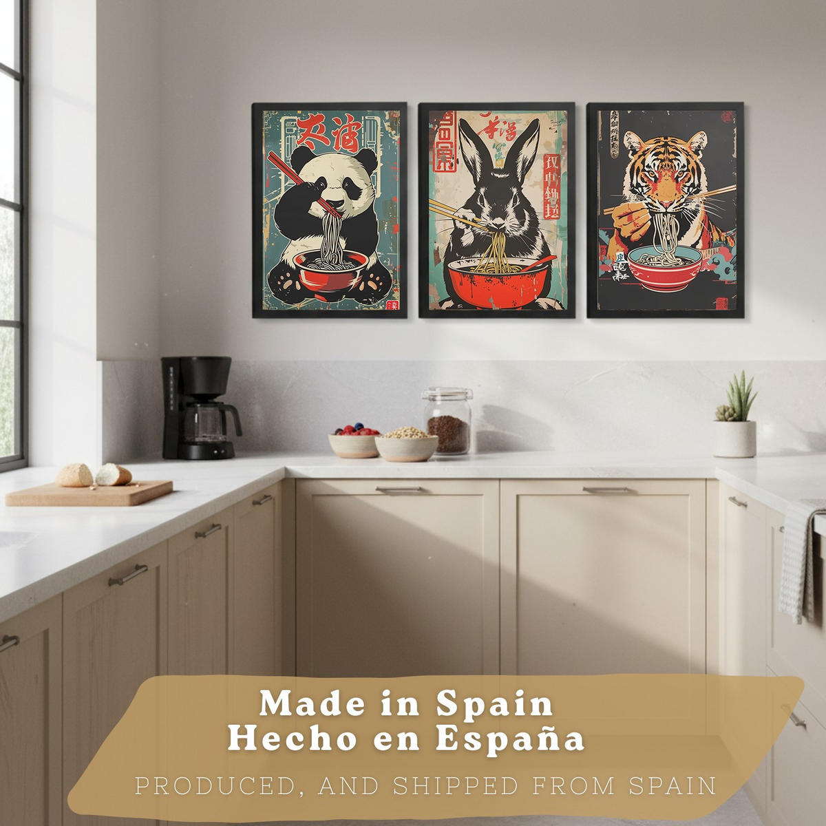 PLAKAT Sada 3 Ramen Animals A3 Černý rám - černá, papír (29.7/1/42cm) - Nacnic