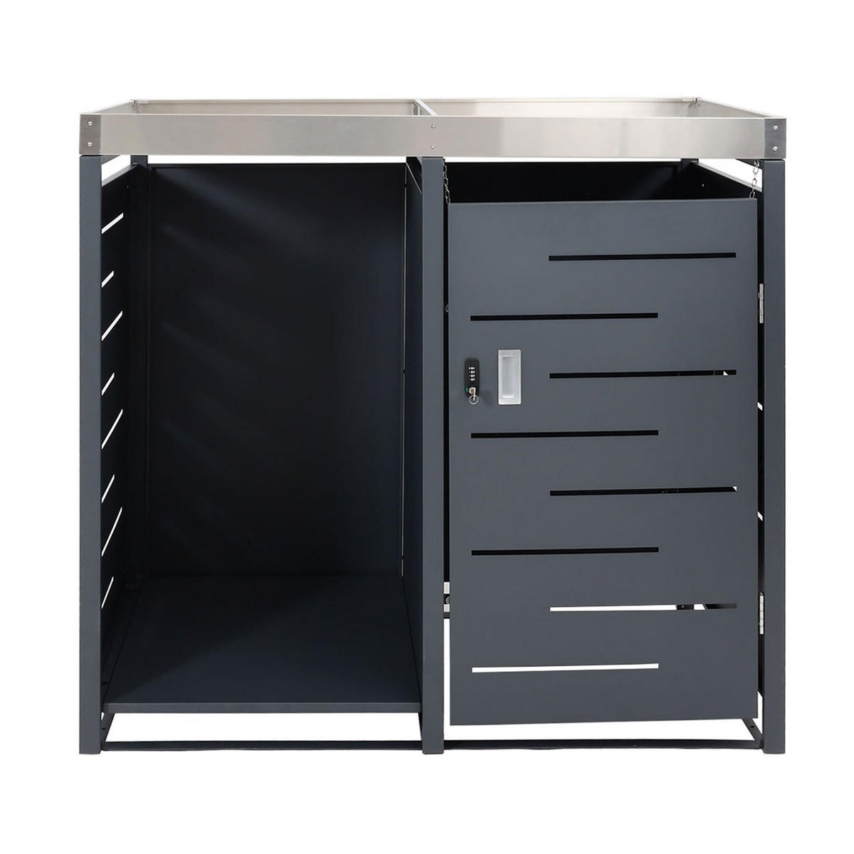 MÜLLTONNENBOX 1er mit Brennholzlager 125x130x80cm 1erweiterbar Metall 45kg Anthrazit - Anthrazit, Metall (130/125/80cm) - PROREGAL