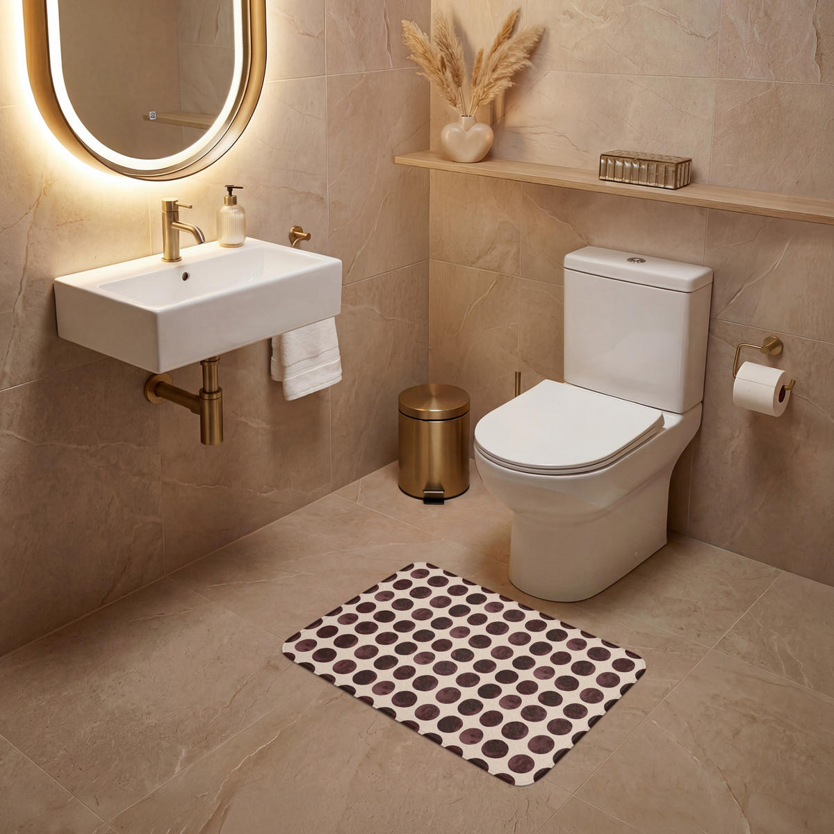 WC PŘEDLOŽKA Puntíky - Vzor - Hnědý 60x40 cm - bordeaux, textil/plast (60/1cm) - OnlyWow