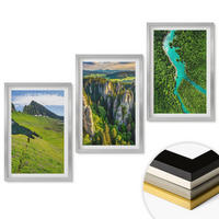 WANDBILDER 3er Set - 40x60 cm Silberner Rahmen - Grüne Berge, Flussfelsen - Silberfarben, Kunststoff (40/60cm) - ArtPrintCave