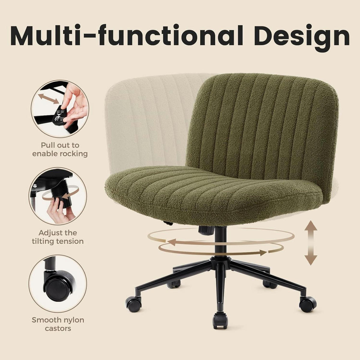 BÜROSTUHL Teddy Stoff Grün mit Rollen - Grün, Textil (64/96/49.5cm)