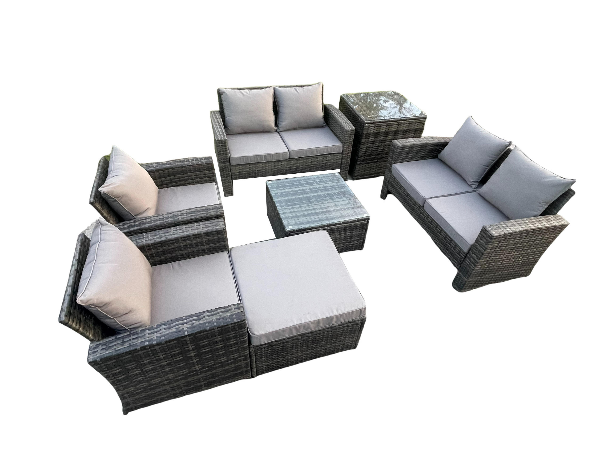 GARTENSOFA Hohe Rückenlehne Polyrattan Dunkelgrau 7-Sitzer - Dunkelgrau, Metall - Fimous
