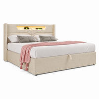 POLSTERBETT mit LED, USB und Stauraum 160x200 cm Leinen Beige - Beige, Metall (160/200cm) - Meubliv