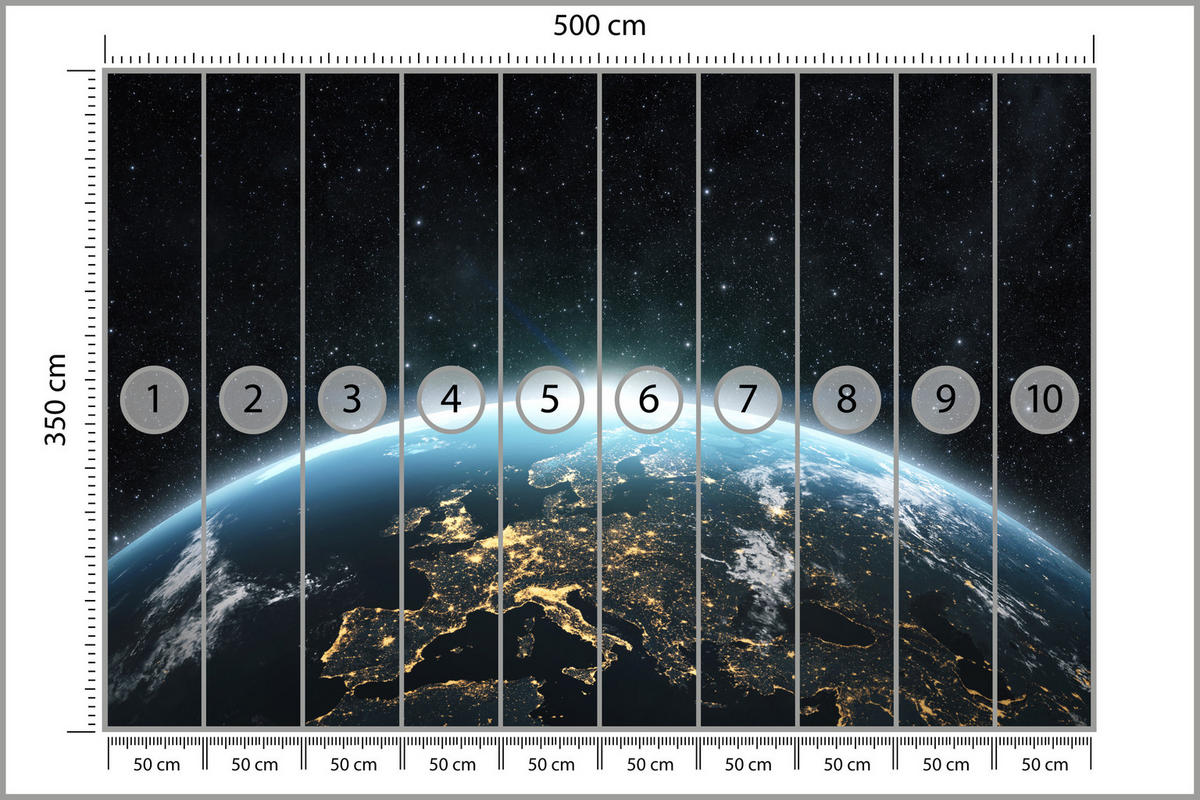 FOTOTAPETE für Wohnzimmer Erde Aus Dem Kosmos Planet 500x350 - Blau/Gelb, Papier (500/350cm) - Muralo