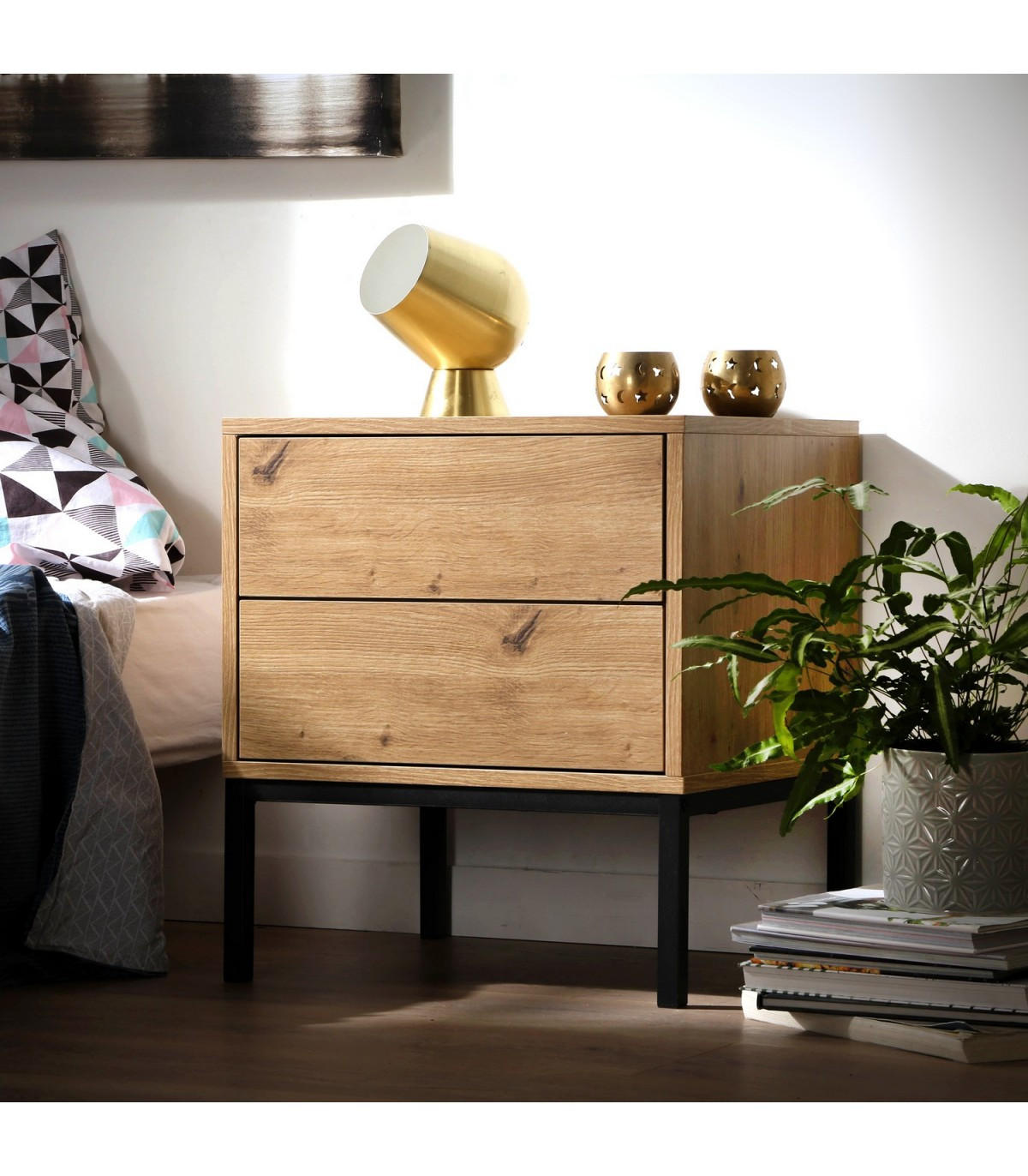 NACHTTISCH mit 2 Schubladen Holzdekor 45/40/50 cm - Eichefarben, Holzwerkstoff (40/50/45cm) - Calicosy