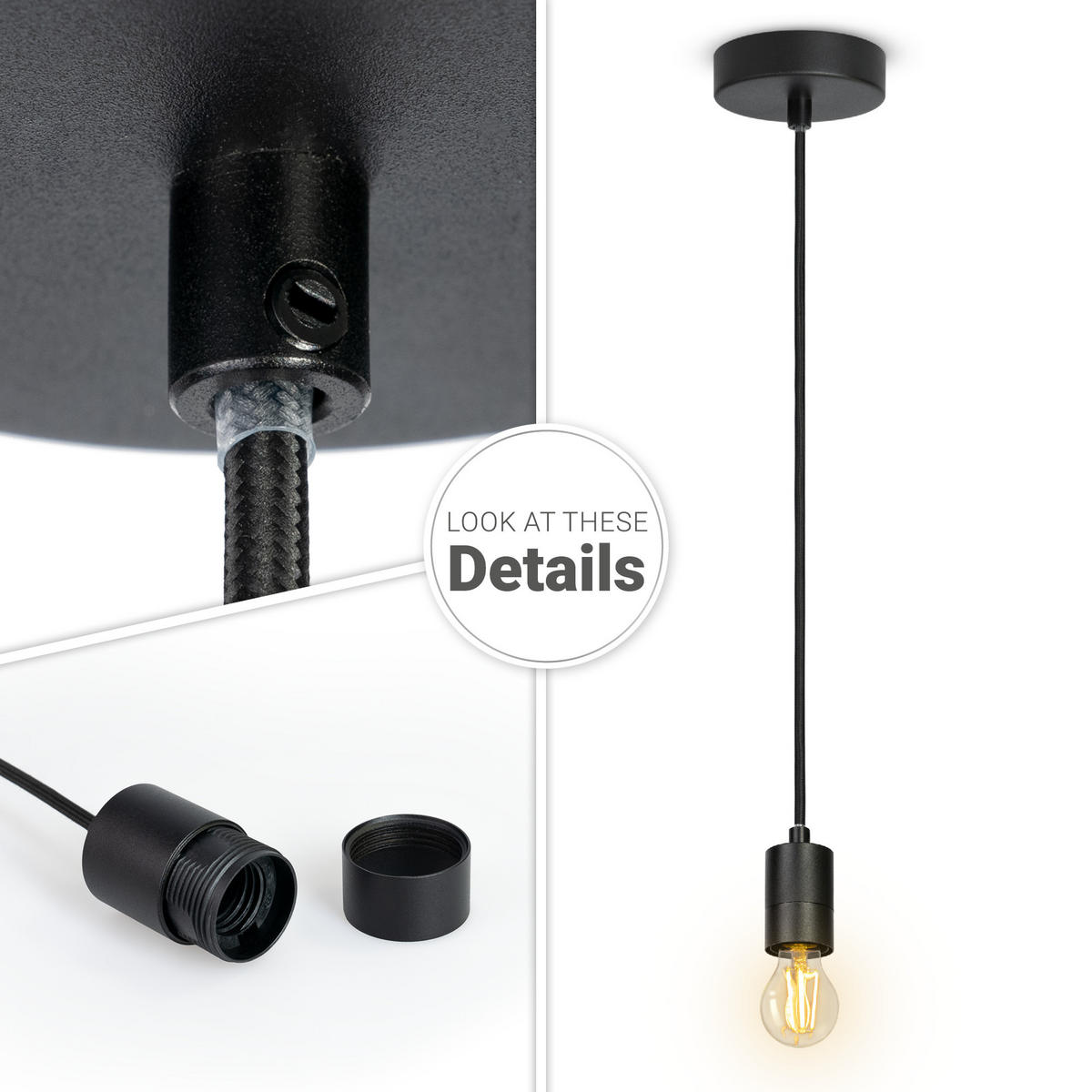 PENDELLEUCHTE Hugo - Schwarz, Metall (4.4/4.4/6.5cm) - Paco Home