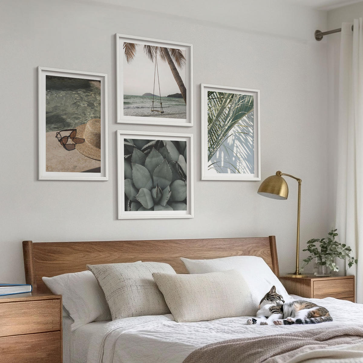 WANDBILDER 4er-Set - 50x50 cm & 40x60 cm Weißer Rahmen - Tropische Pflanzen für den Urlaub - Weiß, Kunststoff (50/50cm) - ArtPrintCave