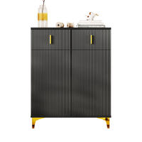 SCHUHSCHRANK mit 2 Schubladen und 2 Türen, strukturierte Paneele mit vergoldeten Akzenten, 83/35/101 cm, Schwarz - Schwarz, Holzwerkstoff (83/35/101cm) - Redom