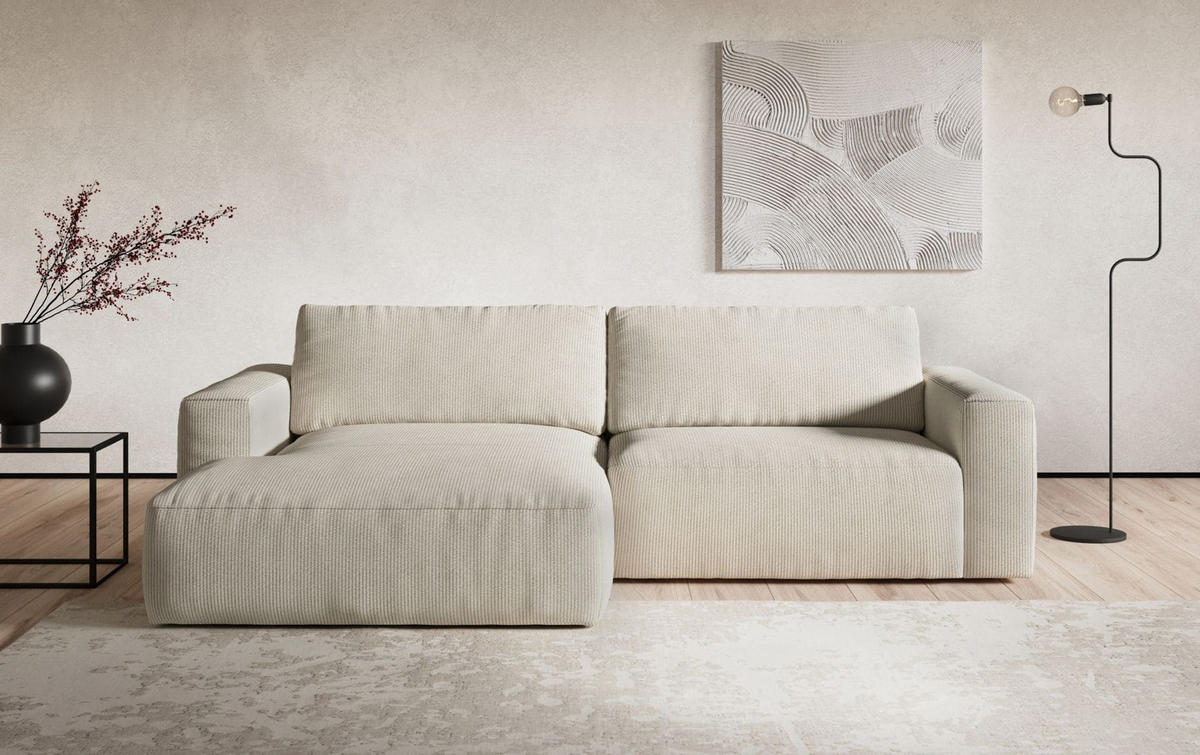 ECKSOFA mit Cord-Stoff - Beige/Creme, Holz/Kunststoff (288/175cm) - Cotta