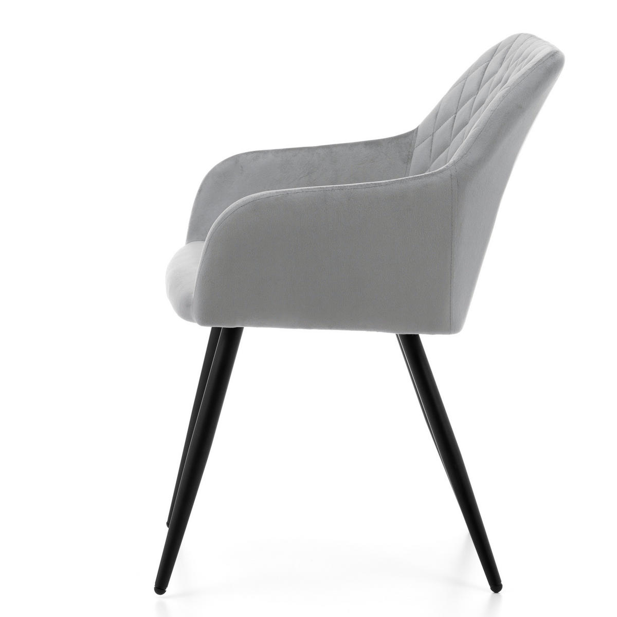 STUHL TODI gepolstert mit Steppung - hellgrau - Samt Velours - Hellgrau/Schwarz, Textil/Metall (56/85/62cm) - NEW HOME