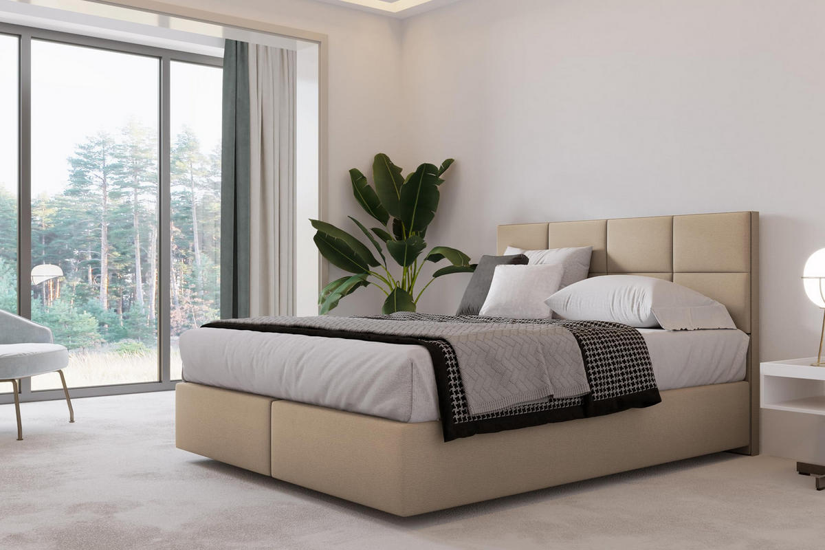 BOXBETT mit Pocket und Bonellmatratze - Mallorca - Sehr Weich Modern Bett ohne Bettkasten - 200x200 cm - Beige - Beige, Kunststoff (200/200cm) - Trada