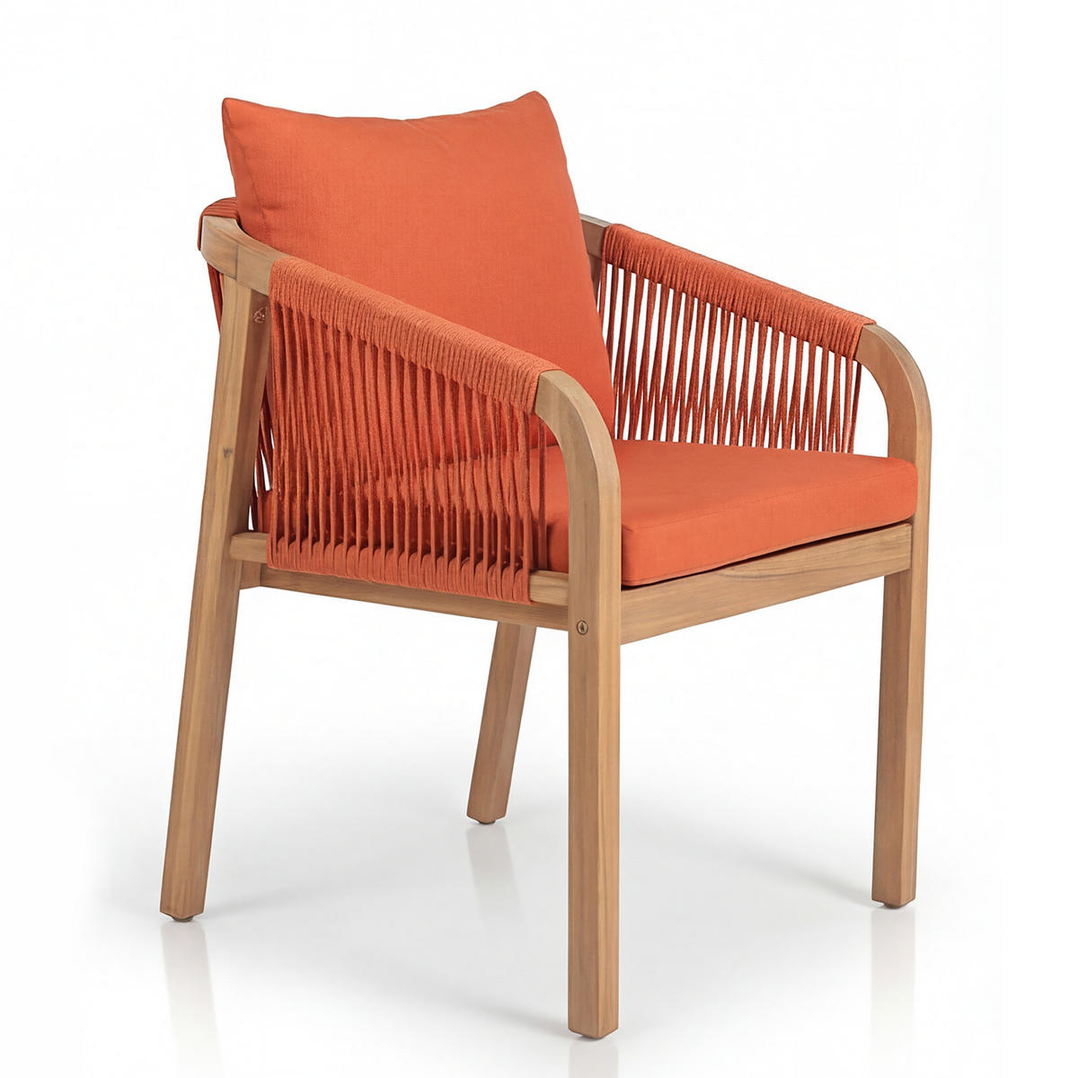 GARTENSTUHL - 2er-Set - Akazie massiv / Webstoff - Terracotta, Holz/Textil (58/77/62cm) - home24