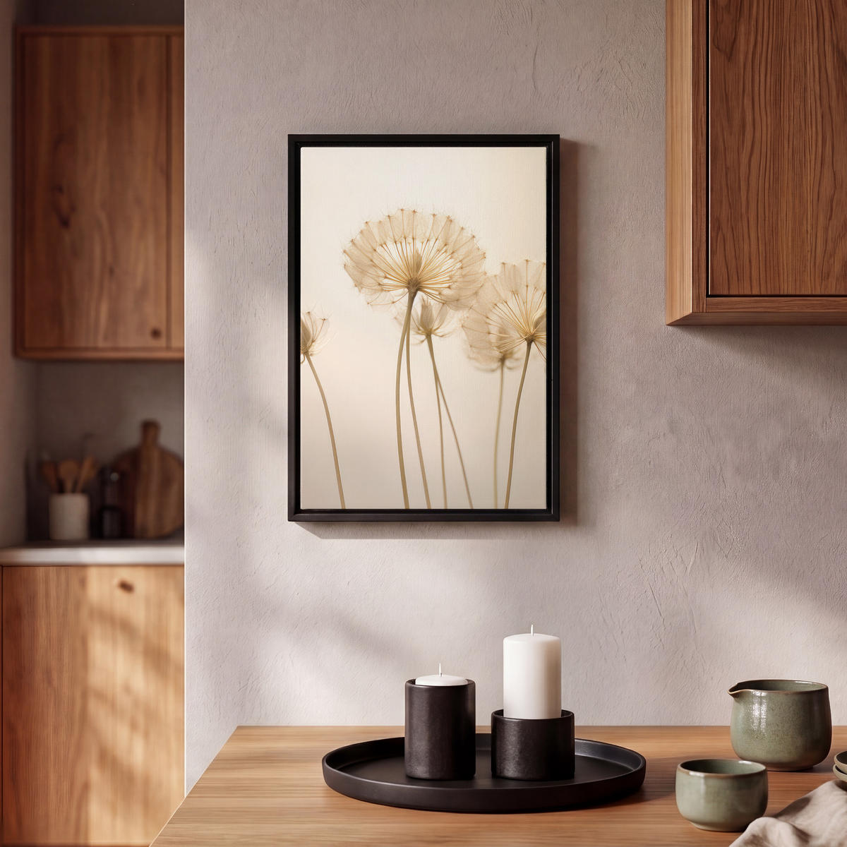 LEINWAND Bilder mit Rahmen - Sonnenlicht - Löwenzahn - Botanisch - Blumen - 20x30 - Creme, Textil (20/30cm) - MuchoWow