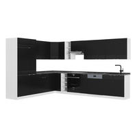 ROHOVÁ KUCHYNĚ Fame-Line, černé pruhy/bílá, 347 x 257 cm, AP antracit - černá, kompozitní dřevo (347/81.6/60cm) - Vicco