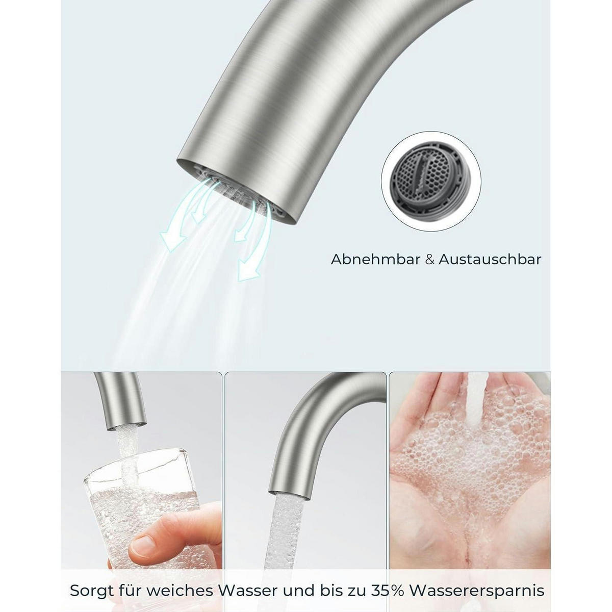 WASCHTISCHARMATUR Hoch 360° drehbar Edelstahl gebürstet 175 mm - Silberfarben, Metall (6.9/12.7/25cm)