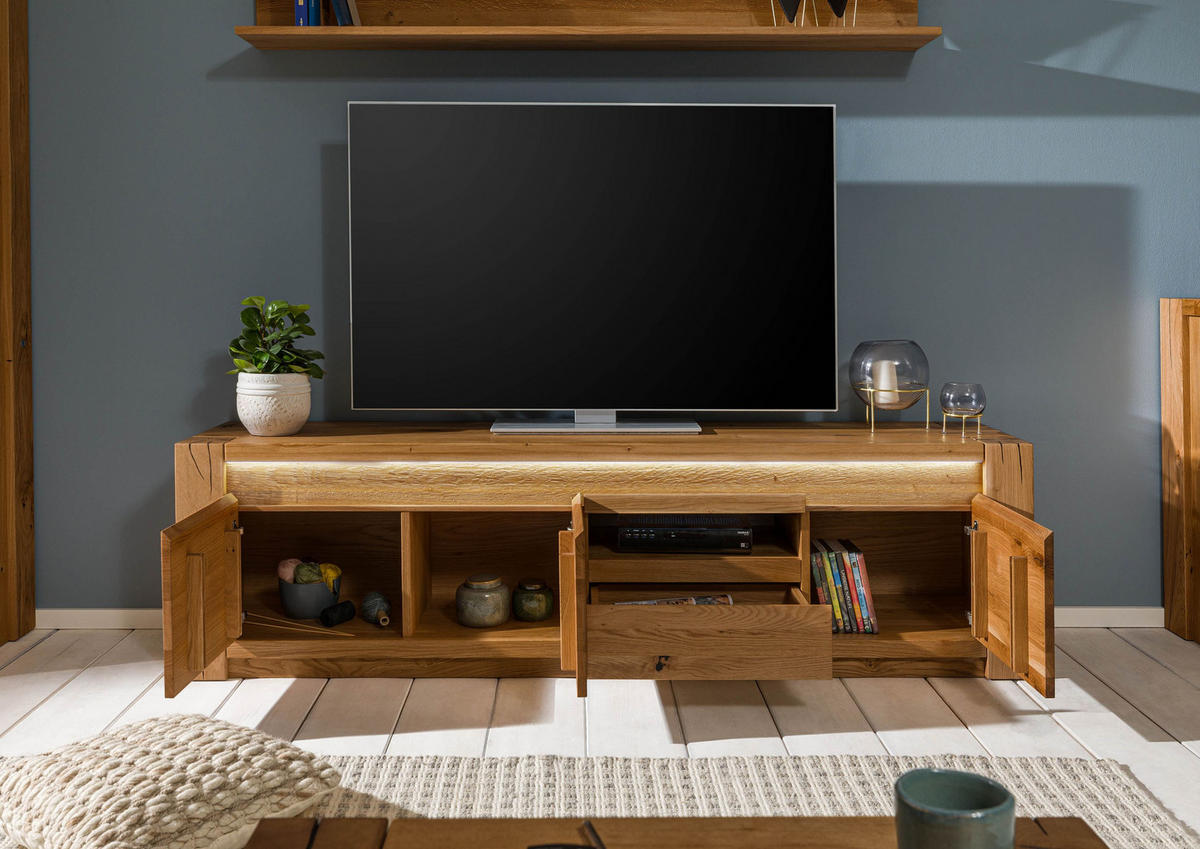 TV-BOARD Wildeiche 193x40x53 braun geölt KENT #333 - Braun, Holz (193/53/40cm) - Massivmoebel24