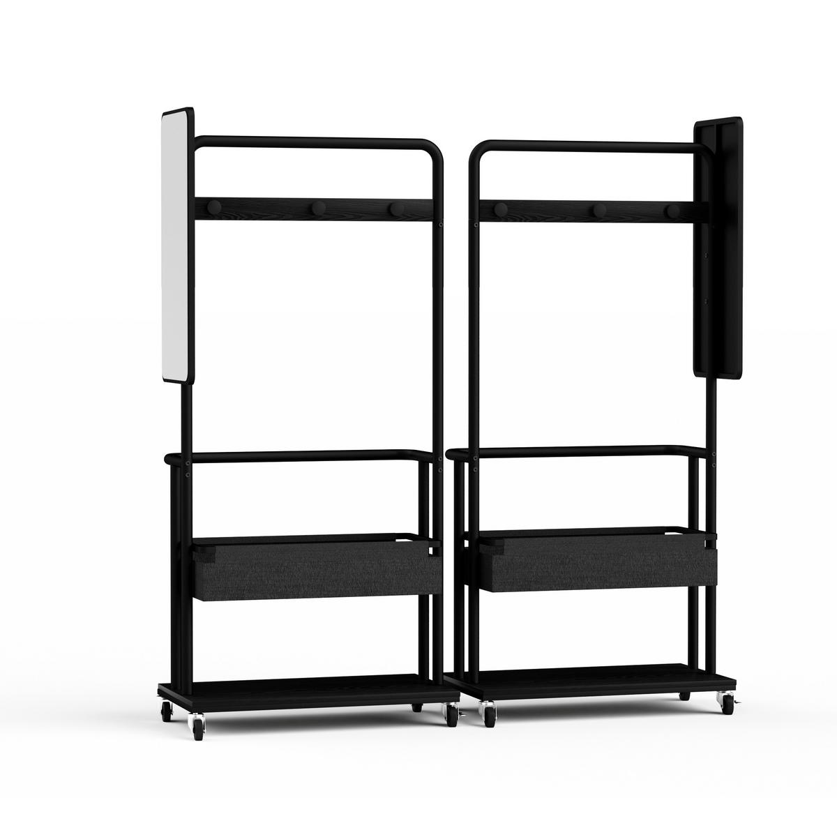 STANDGARDEROBE 70/40/170 cm mit Spiegel, Kleiderstange und Schuhablage in Schwarz - Schwarz, Holzwerkstoff (70/170/40cm) - BEAOK