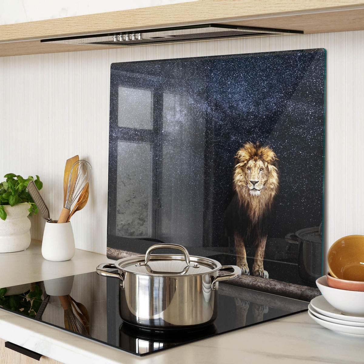 GLASPLATTE 60x52 cm Löwe-Sterne - Braun, Glas (60/52cm) - TULUP