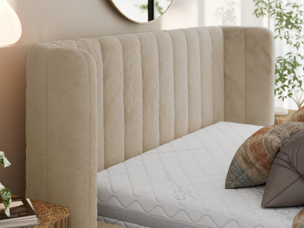 POLSTERBETT GOLETTA CLASSIC 160/200 - Creme Plüsch - Schaum-Matratze - Creme, Textil (160/200cm) - MKS