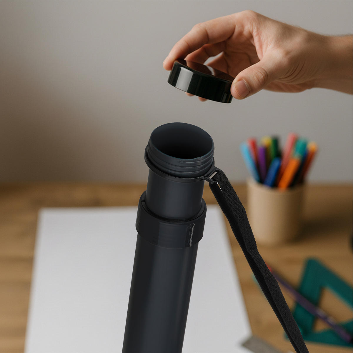 POSTERROLLE - Schwarz, Kunststoff (9/85/9cm) - Relaxdays