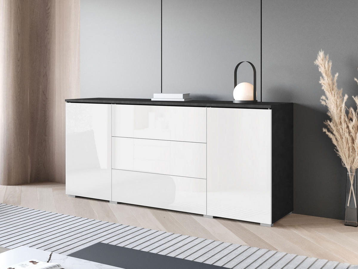 SIDEBOARD Vera 150 - Weiß Hochglanz/Grau, Holzwerkstoff (150/66/40cm) - MIRJAN24