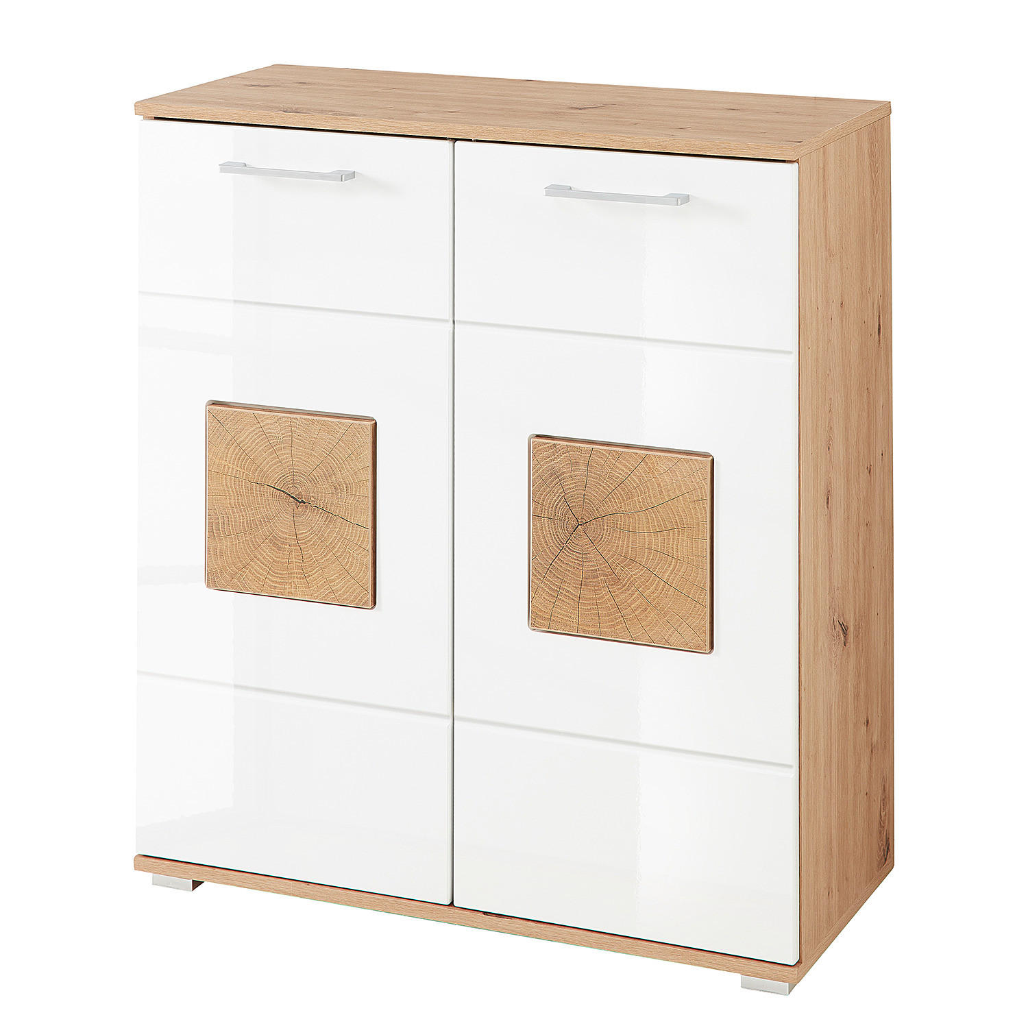 SCHUHKOMMODE - Weiß Hochglanz/Silberfarben, Holzwerkstoff/Kunststoff (84/95/38cm) - home24