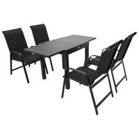 GARTEN-GARNITUR Ashford - 5-teilige Garten-Essgruppe (4x Stapelsessel Hochlehner Aluminium dunkelgrau + Textilgewebe gepolstert schwarz - Schwarz, Metall - TPFGarden