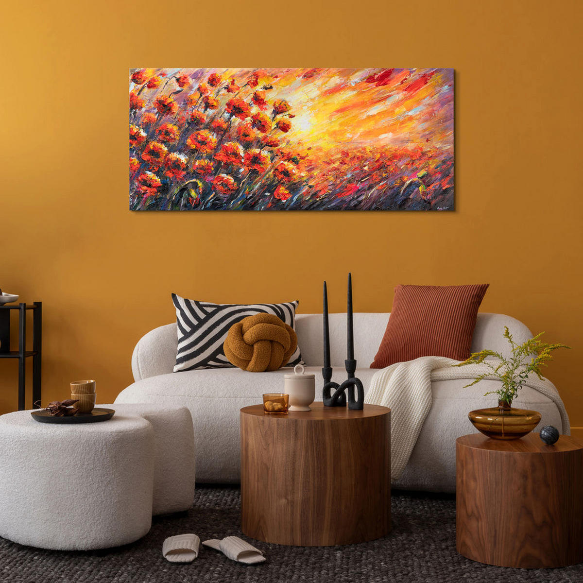 GEMÄLDE Sonnige Mohnblumen auf Keilrahmen 115x50 cm - Rot, Holz (115/50cm) - YS-art gallery