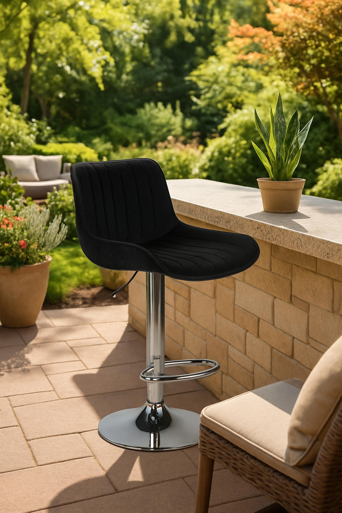 BARHOCKER Lento Gestell Metall in Chromoptik Samt Schwarz - Chromfarben/Schwarz, Textil/Metall (50/108/50cm) - TPFLiving