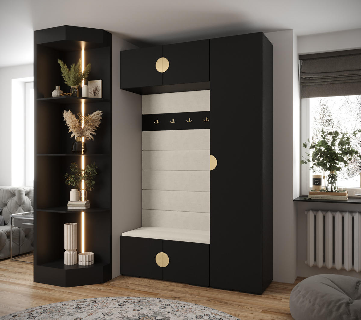 GARDEROBEN-SET 236,7/150/47 - Goldfarben/Schwarz, Holz/Kunststoff (150/236.7/47cm) - Abiks Möbel