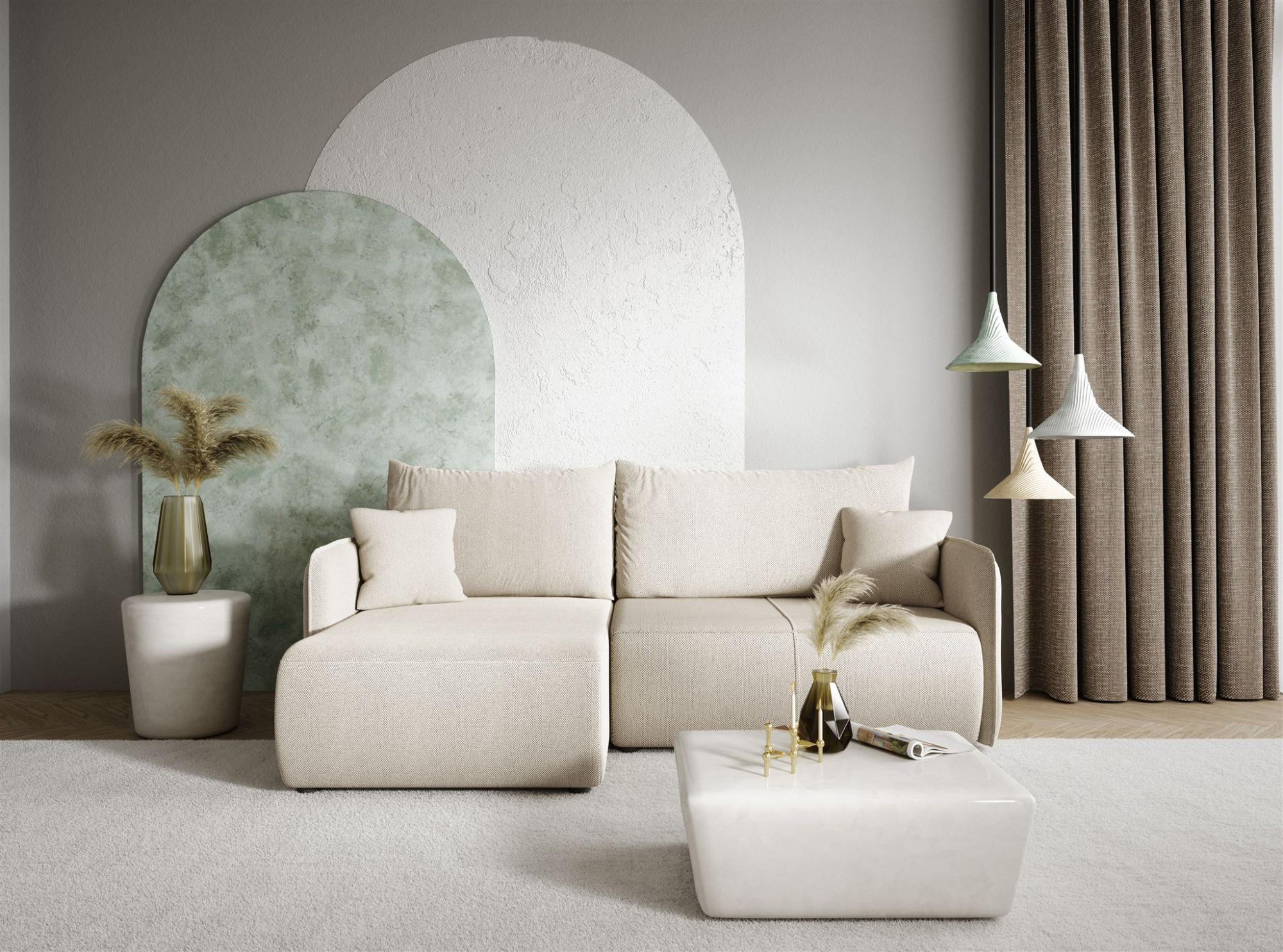 ECKSOFA Calgary - Hellgrau, Holzwerkstoff/Textil (207/148cm) - Fun Möbel
