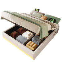 POLSTERBETT 140x200cm Beige LED-Leiste USB-C Hydraulik - Beige, Holz (140/200cm) - FLIEKS