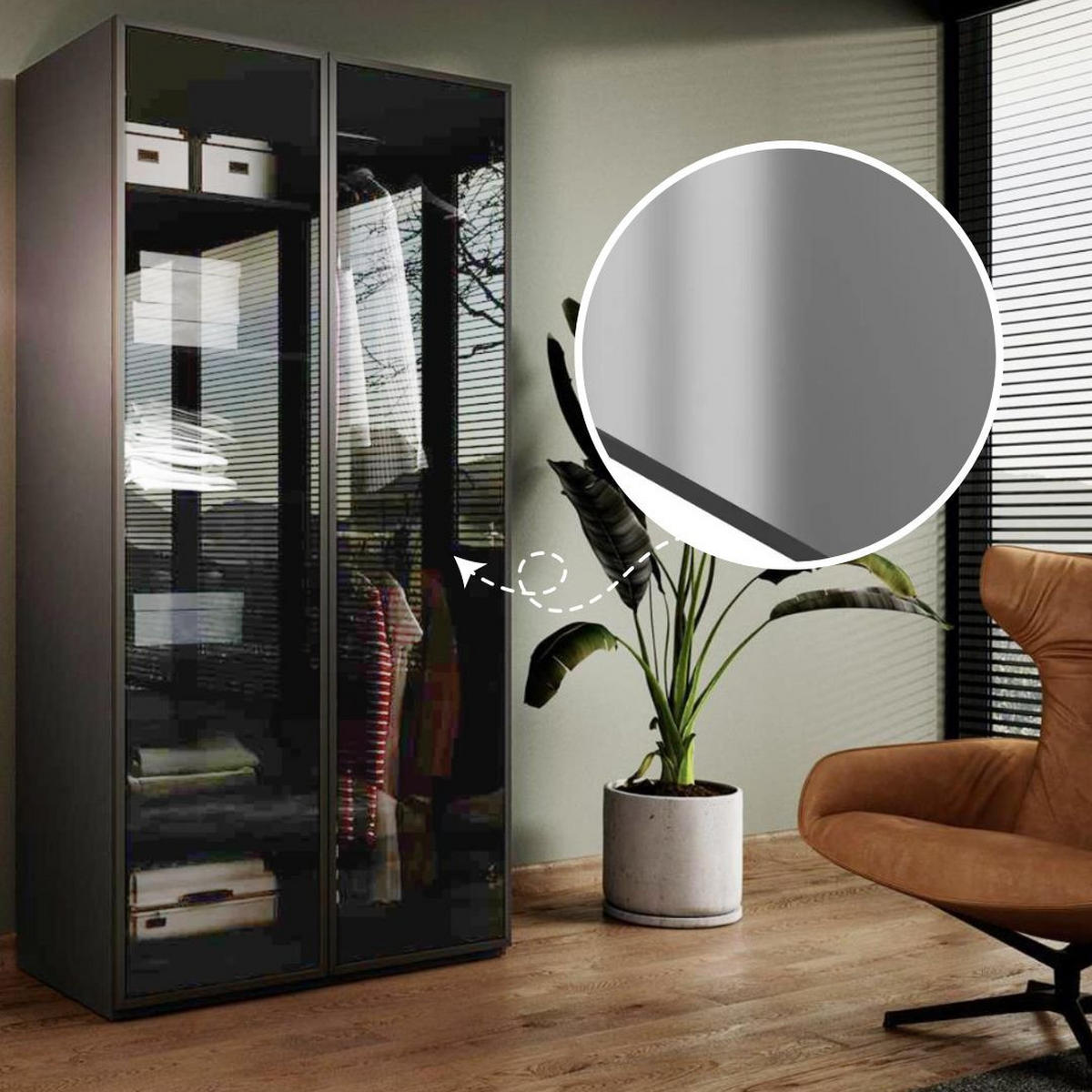 KLEIDERSCHRANK Sandbox Antisol Schwarz, Drehtürenschränk mit LED - Schwarz, Holzwerkstoff (101/200/51cm) - Bettso