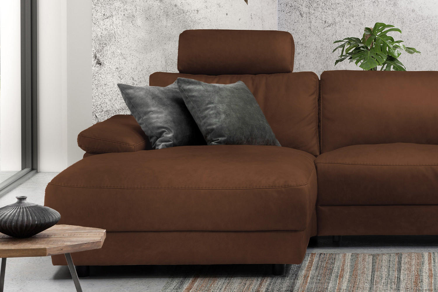 ECKSOFA XL MOTOR. RELAXFUNKTION LOLA Braun Leder - Dunkelbraun/Schwarz, Leder (304/178cm) - KAWOLA