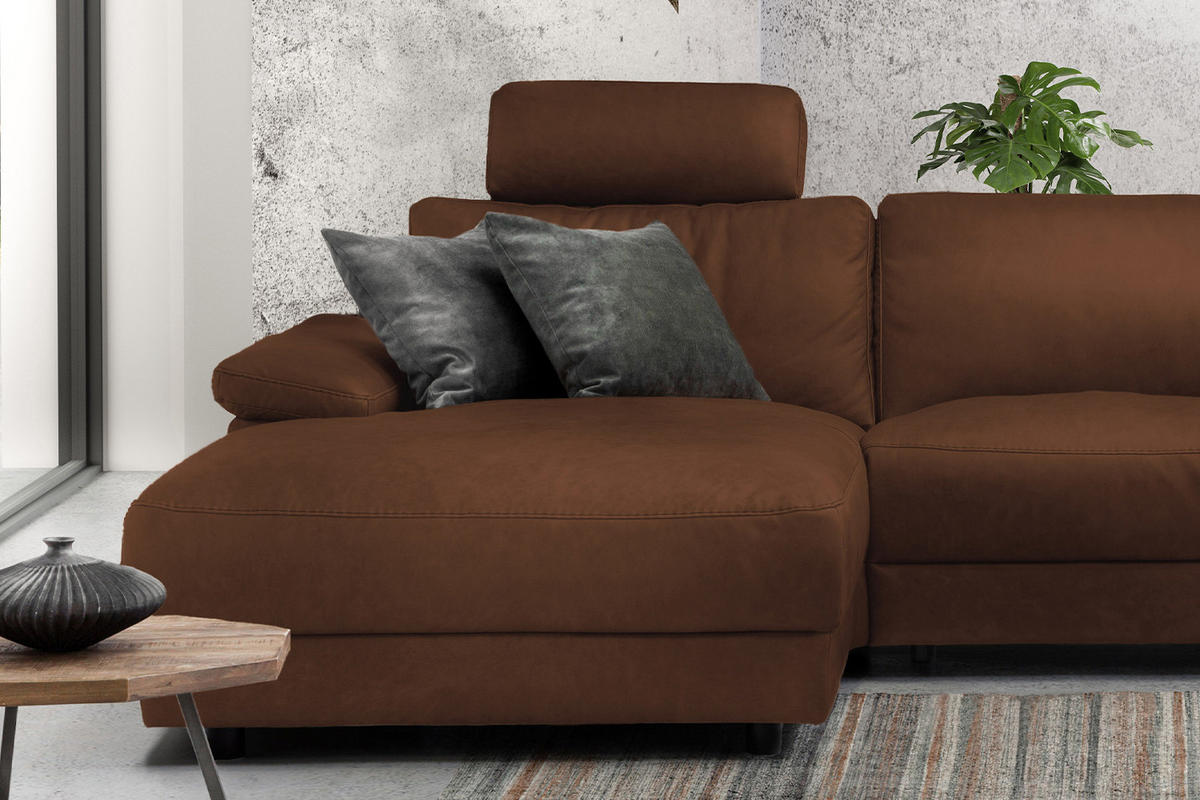 ECKSOFA XL MOTOR. RELAXFUNKTION LOLA Braun Leder - Dunkelbraun/Schwarz, Leder (304/178cm) - KAWOLA