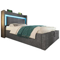 POLSTERBETT aus Leinen 90x200 cm Grau mit Matratze, LED, USB- und USB-C-Anschlüssen und Stauraum - Grau, Textil (90/200cm) - IVMEU