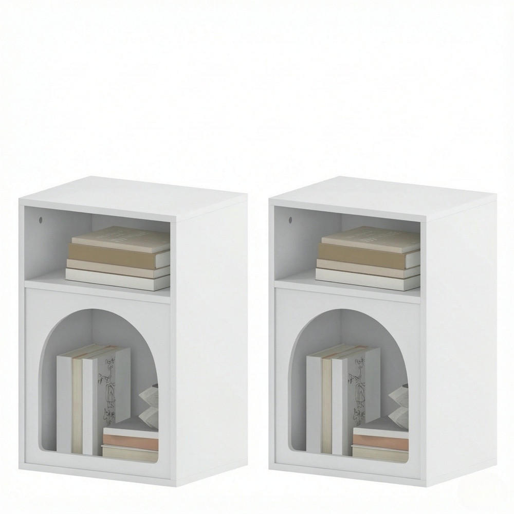NACHTTISCH - 2er-Set Nachttische mit offenen Ablagefächern - Modernes Bogen-Design für Schlafzimmer - Weiß - Weiß, Holzwerkstoff (40/60/30cm) - DELFA