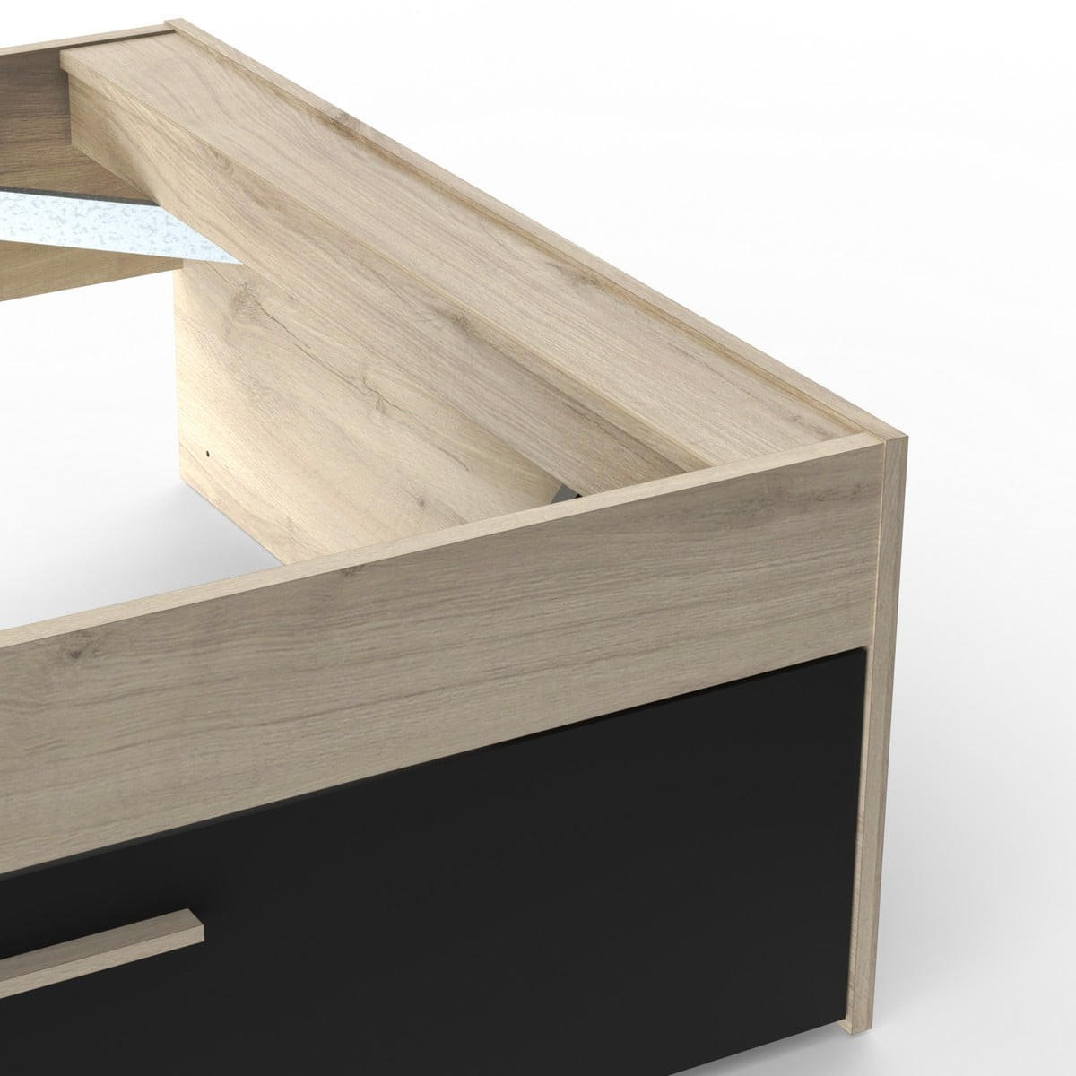 BETT in 90x190/200 cm 1 Schublade und 1 Nische - L124,5 cm - Eichefarben/Schwarz, Holzwerkstoff (190/90cm) - Calicosy