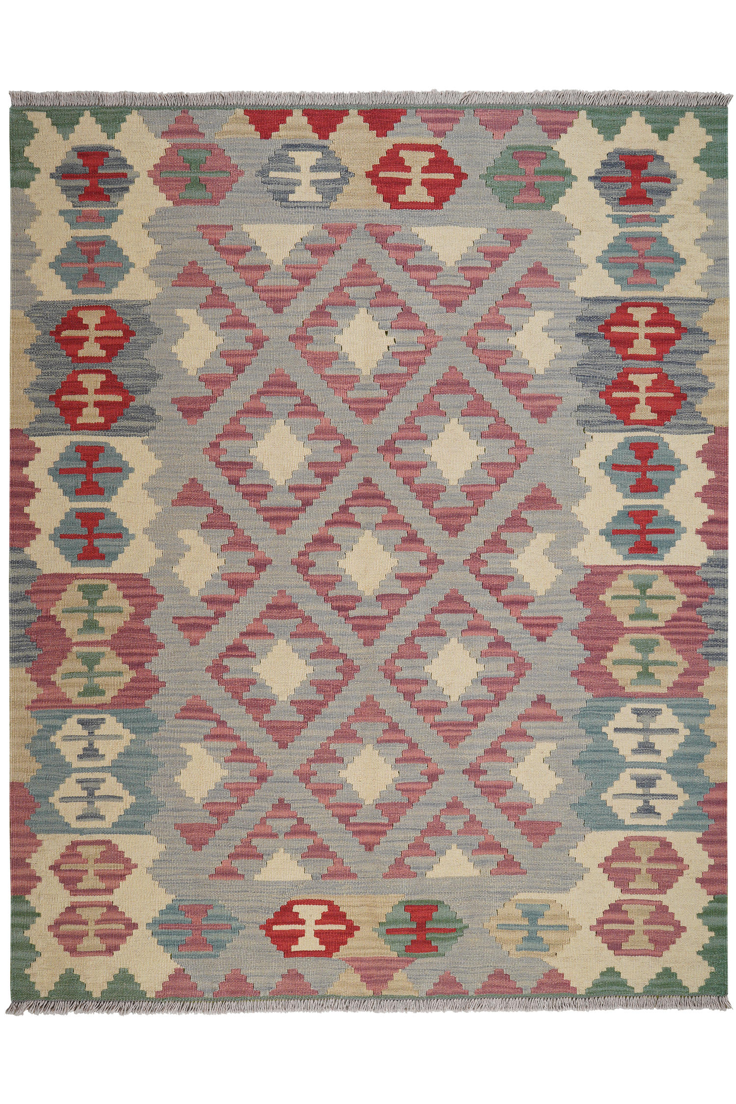 HANDWEBTEPPICH Kelim Gashgai Grau 191/154 cm Schurwolle - Grau, Textil (154/191cm) - Looma