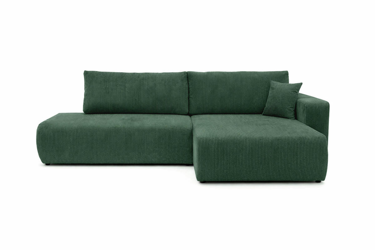 ECKSOFA Mit Schlaffunktion Und Bettkasten, Cordstoff Poso, Grün, Rechts, OPEN XL - Grün, Holz (262/145cm) - Kaiser Möbel