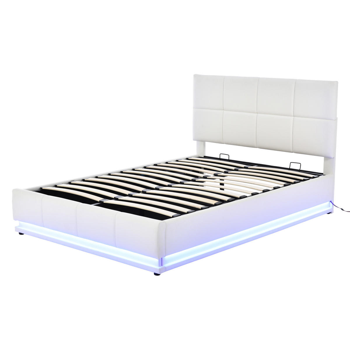 POLSTERBETT mit LED-Beleuchtung 140/200 cm mit Bettkasten in Weiß - Weiß, Textil (140/200cm) - BEAOK